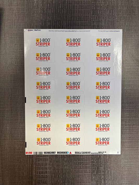 1x2 Vinyl Labels with 1-800-Striper Logo