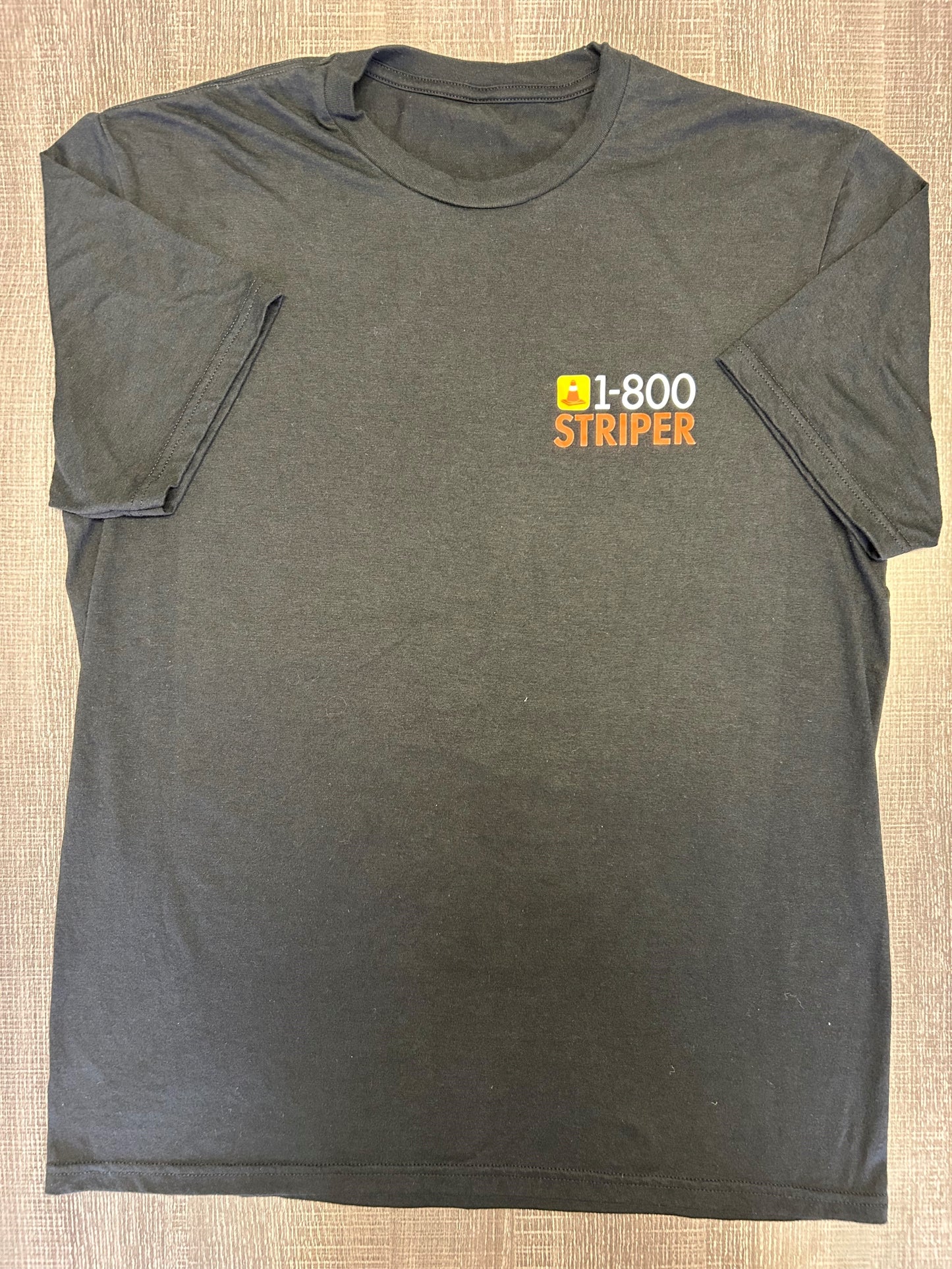 1-800-STRIPER Black T-Shirt with Screen Printed Logo